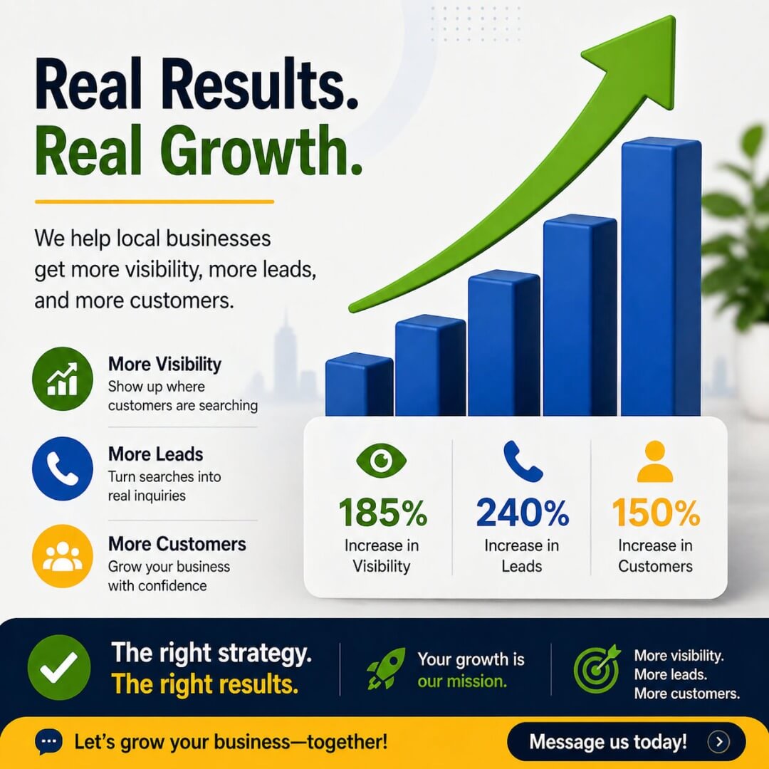 Business growth results from local SEO leads and Google visibility