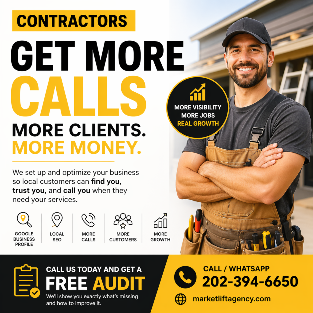 Helping contractors get more calls and clients through Google Business Profile optimization and local SEO services by MarketLift Agency