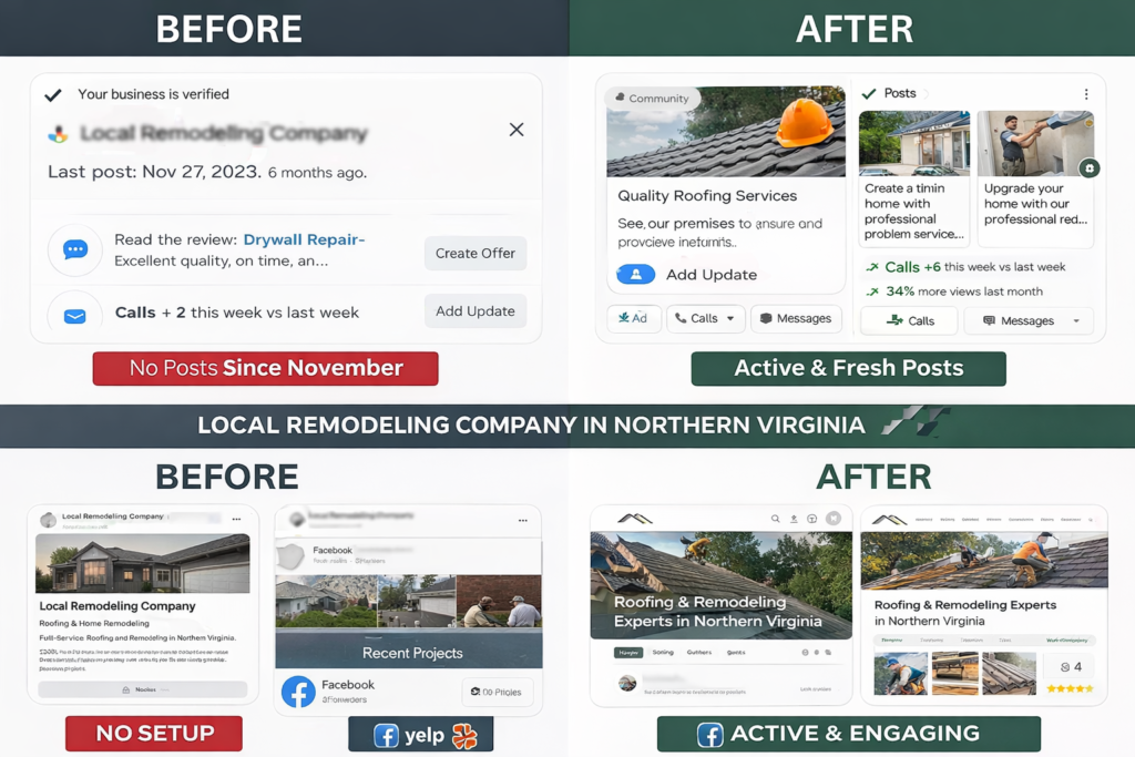 Local SEO case study remodeling company before and after digital presence optimization including Google Business Profile and website SEO