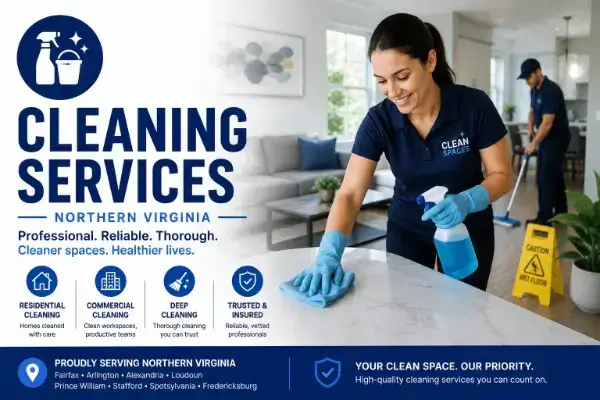 Cleaning services in Northern Virginia featuring residential and commercial cleaning companies