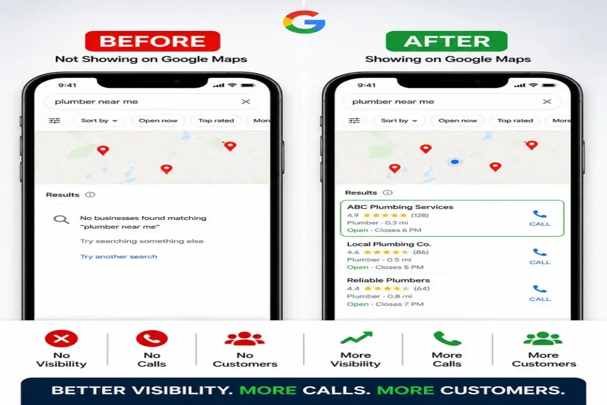 Google Maps visibility before and after local SEO optimization