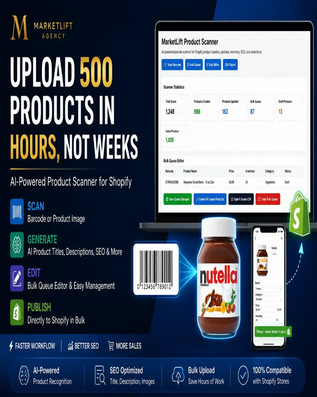 AI Shopify Barcode Scanner bulk product upload software for retail stores