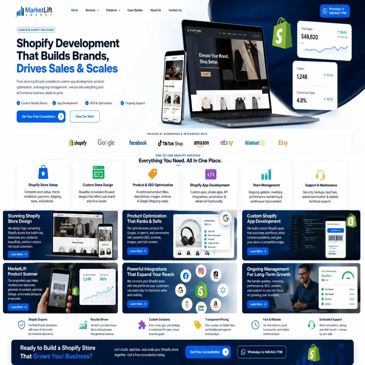 Shopify website development services by MarketLift Agency including custom store design, app development, SEO and ecommerce growth